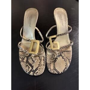 Dolce & Gabbana Snakeskin Kitten Heel Sandals Womens EU 38.5 Gold Logo Italy